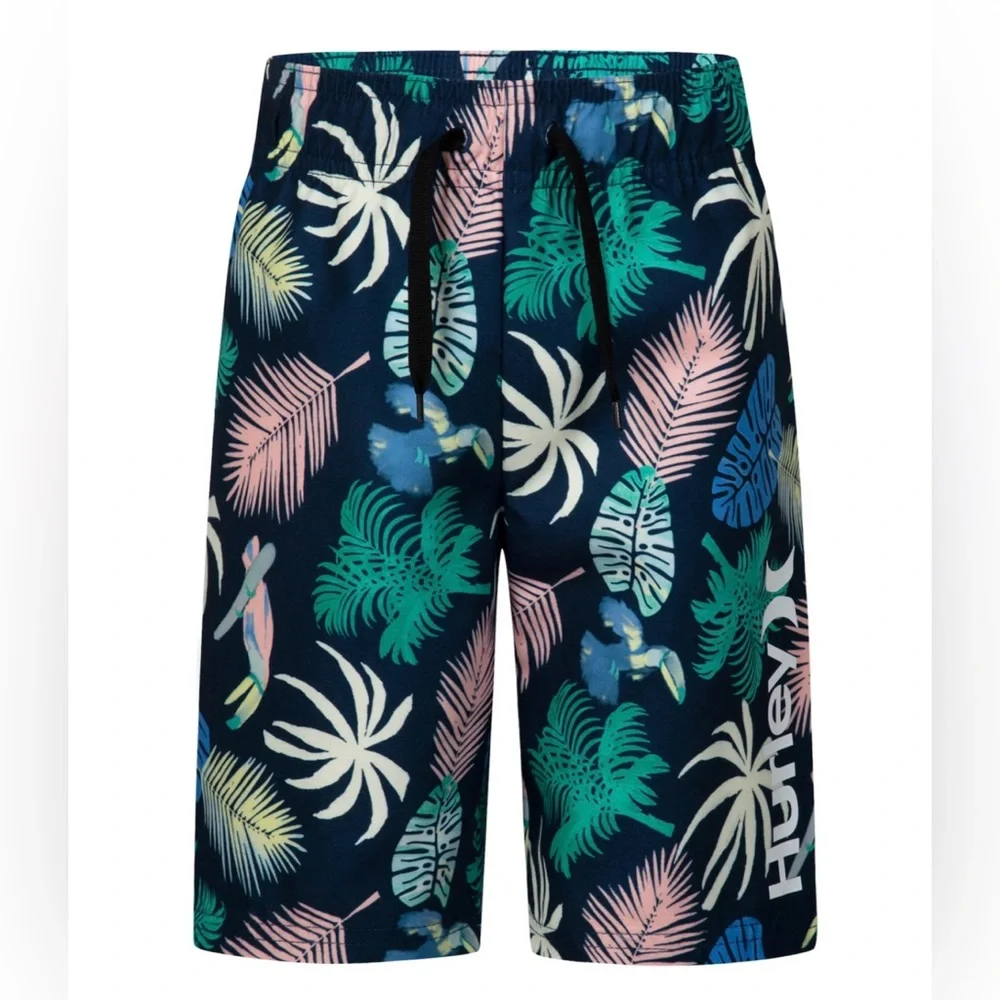 NEW Little Boy Hurley Tropical H2O-Dri UPF Rashguard & Drawstring Swim Trunks